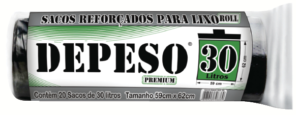Sacos REFORÇADOS para lixo DEPESO Roll C/ 20 Sacos de  30l