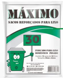 Sacos Reforçados para lixo MÁXIMO c/ 10 sacos de 30L