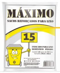 Sacos Reforçados para lixo MÁXIMO c/ 20 sacos de 15L
