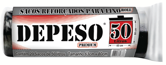Sacos REFORÇADOS para lixo DEPESO Roll C/ 20 Sacos de 50l