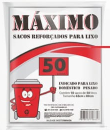 Sacos Reforçados para lixo MÁXIMO c/ 10 sacos de 50L