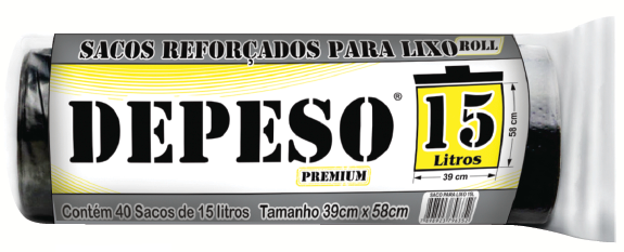 Sacos REFORÇADOS para lixo DEPESO Roll C/ 40 Sacos de 15l